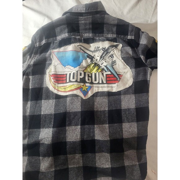 American Eagle MENS Unique Top Gun  Flannel Shirt Black And Grey - Picture 2 of 10